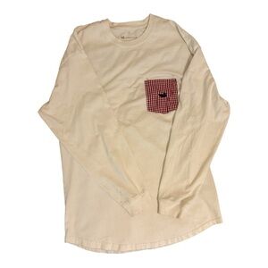 Southern Marsh Cream Long Sleeve Tee with Red Pocket
